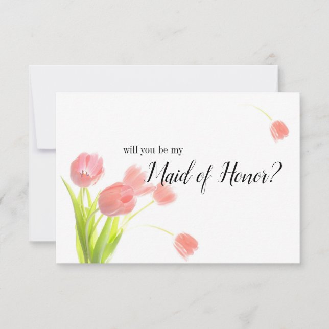 Carte Serez-vous ma femme d'honneur Tulipes roses douces (Devant)