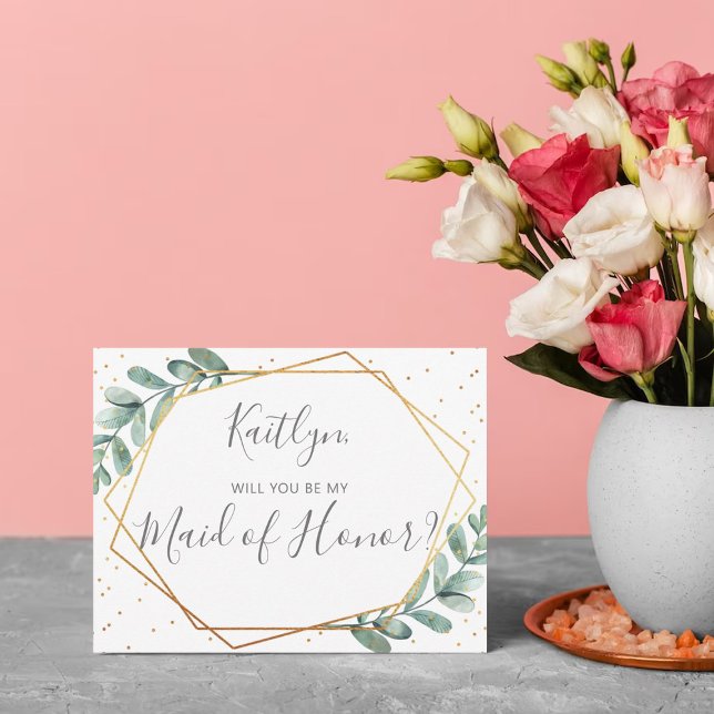 Carte Serez-Vous Ma Fille D'Honneur Eucalyptus Géométriq (Créateur téléchargé)