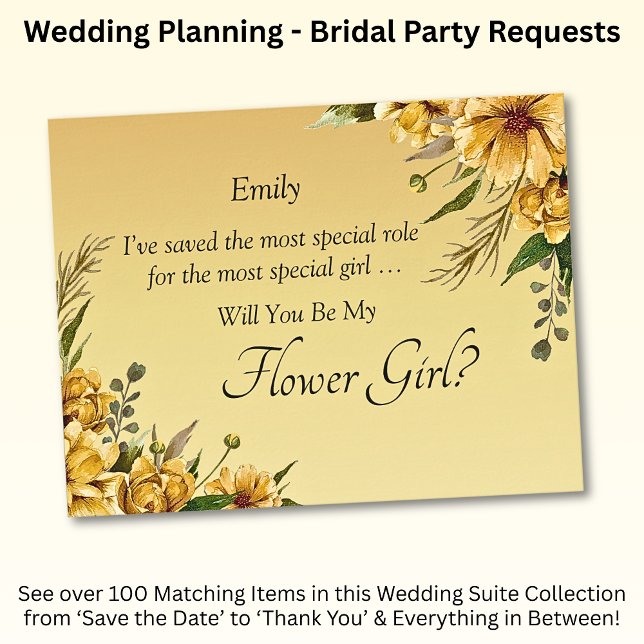 Carte Serez-Vous Ma Fille Fleur ? Fleurs jaunes dorées (Créateur téléchargé)