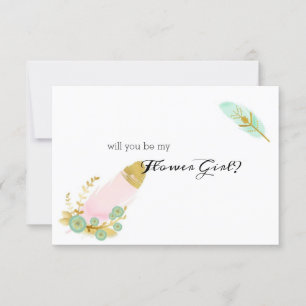 Carte Serez-vous ma fille Flower Boho rose et Gold Feat