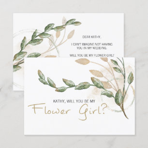 Carte Serez-Vous Ma Flower Girl Gold Sage Green