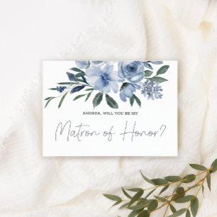 Carte Serez-vous ma Matrone d'Honneur Fleurs Bleu Poussi