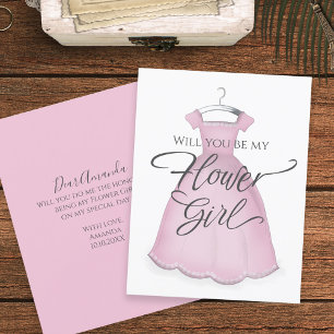 Carte Serez-vous ma robe rose Vintage Flower Girl