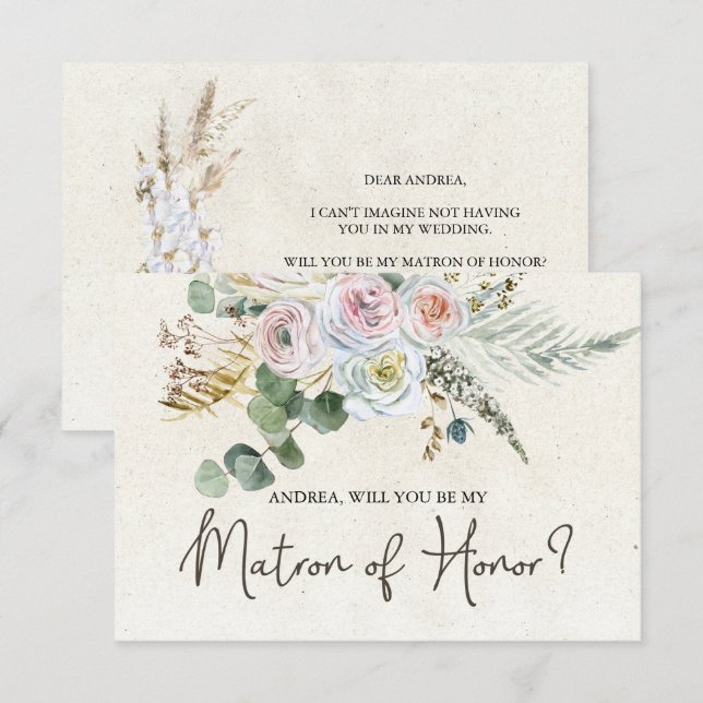 Carte Serez-vous mon chef d'honneur Pastel Boho Neutral (Devant / Derrière)