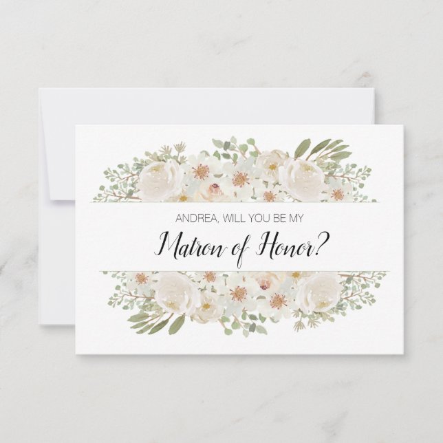 Carte Serez-vous mon maître d'honneur blanc floral Elega (Devant)