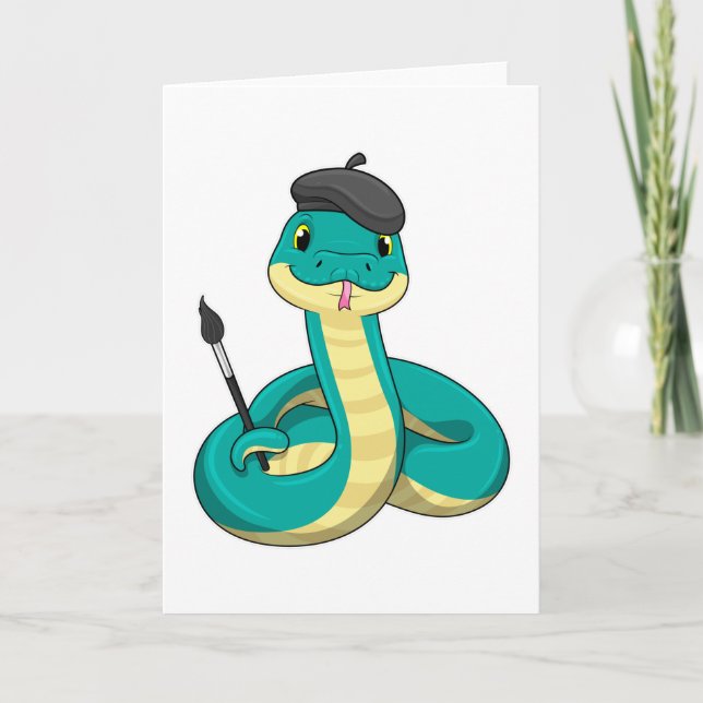 Carte Serpent en peintre avec pinceau (Devant)