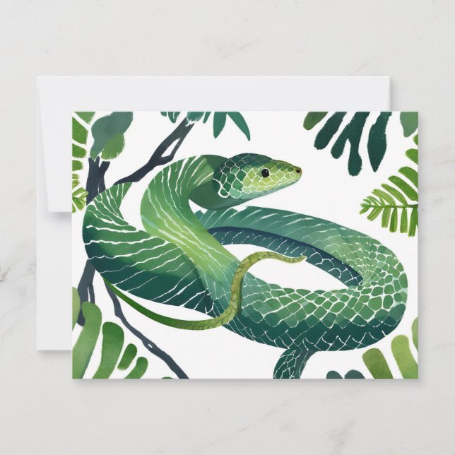 Carte Serpent vert | Année de l'aquarelle des serpents (Devant)