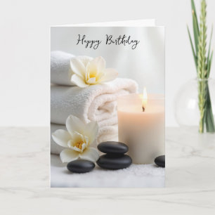 Carte Serviettes de spa pour anniversaire avec fleurs de