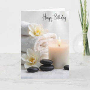 Carte Serviettes de spa pour anniversaire avec fleurs de