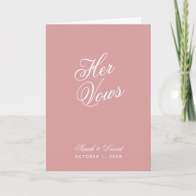 Carte Ses Vows Dusty Rose Mariage rose Vow livre (Devant)