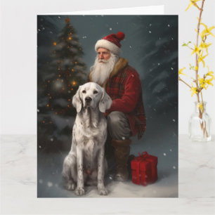 Carte Setter anglais avec Noël Festif du Père Noël