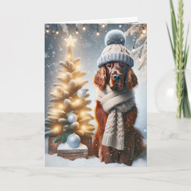 Carte Setter Irlandais De Noël Dans Les Snowflakes (Devant)