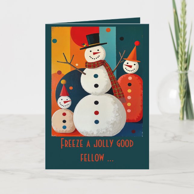 Carte Seventies Style Snowmen Retro Modern Christmas  (Devant)