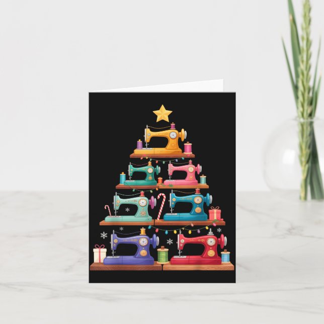 Carte Sewing Machine Christmas Tree Lights Santa Hat Xma (Devant)