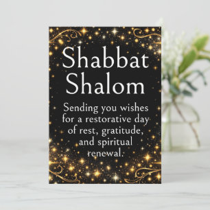 Carte Shabbat Shalom, Étoiles Brillantes, Or Noir, Luxe