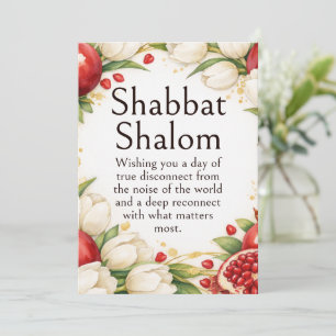Carte Shabbat Shalom, Grenades Rouges, Tulipes Dorées