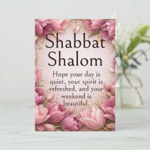 Carte Shabbat Shalom, Tulipes roses mauves, Vœu fantaisi