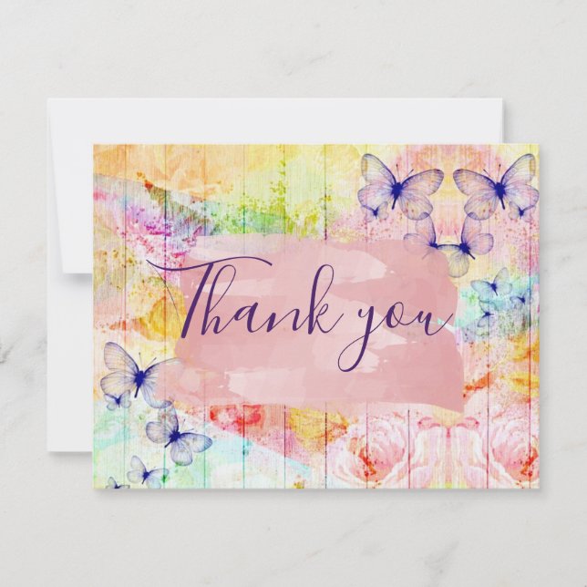 Carte Shabby Chic Butterflies et Roses sur bois rustique (Devant)