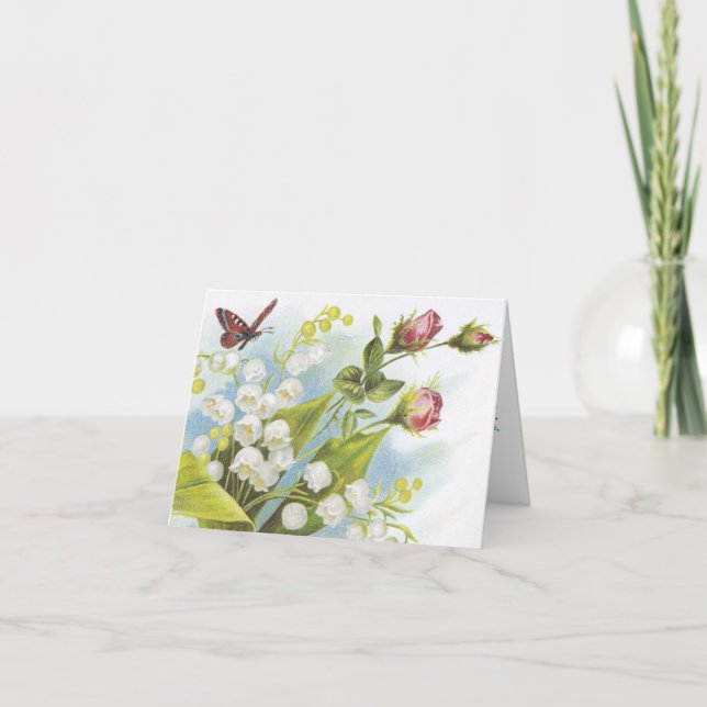 Carte Shabby Chic Butterfly, Roses & Lily de la Vallée (Devant)