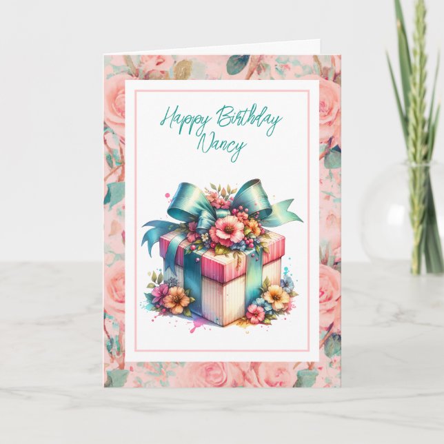 Carte Shabby Chic Personnalisé Anniversaire Cadeau Aquar (Devant)