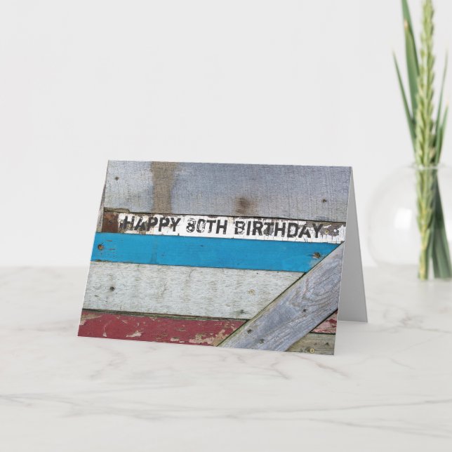 Carte Shabby Chic Wood 80e anniversaire (Devant)