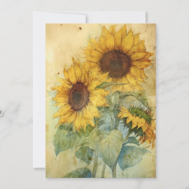 Carte Shabby Tournesol aquarelle Illustration plat (Devant)