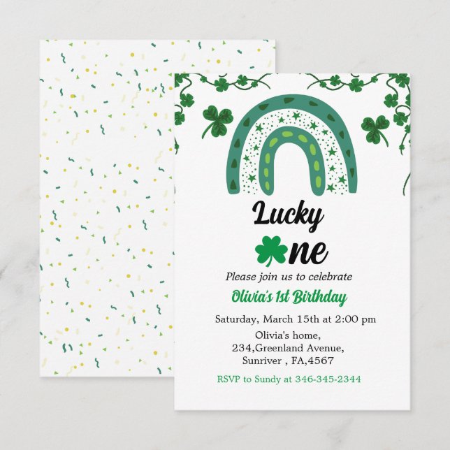 Carte Shamrock de l'invitation d'anniversaire de St Patr (Devant / Derrière)