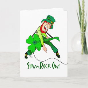 Carte shamrock ! Leprechaun Jouer Guitare Électrique