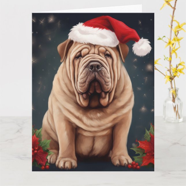 Carte Shar Pei Chien dans Noël de neige (Fleur jaune)