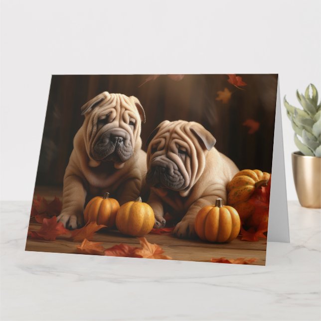 Carte Shar Pei Chiot Automne Citrouille de plaisir (Petite plante)