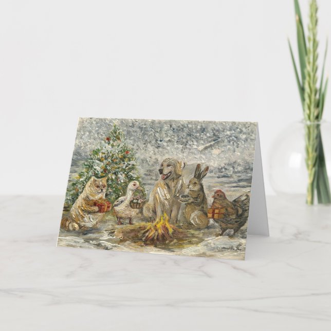 Carte Shared Warmth Whimsical Farmhouse Animals Campfire (Devant)