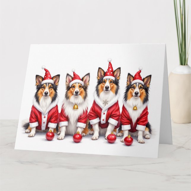 Carte Shetland Sheepdog Christmas Dress Santa Hat (Devant)