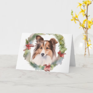 Carte Shetland Sheepdog Christmas Wreath Festive Pup