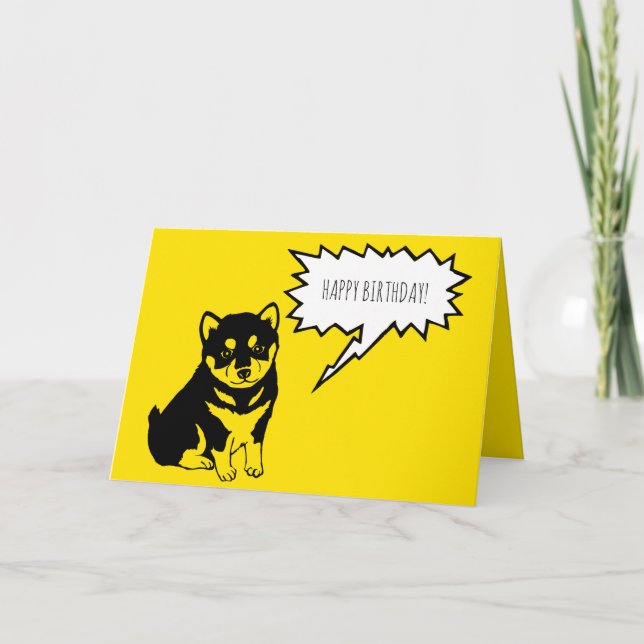Carte Shiba Inu Discours Bubbles Joyeux voeux d'annivers (Devant)