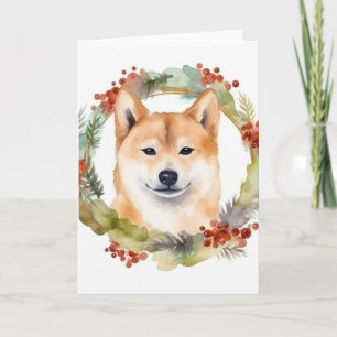 Carte Shiba Inu Festive de la couronne de Noël Coupe