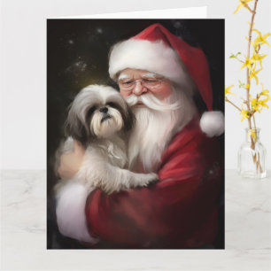 Carte Shih Tzu Avec Noël Festif Du Père Noël