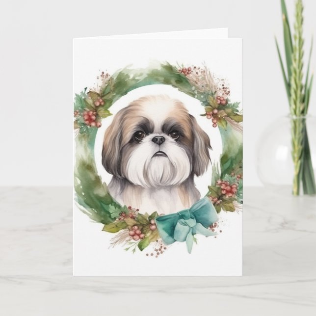 Carte Shih Tzu Christmas Wreath Festive Pup (Devant)