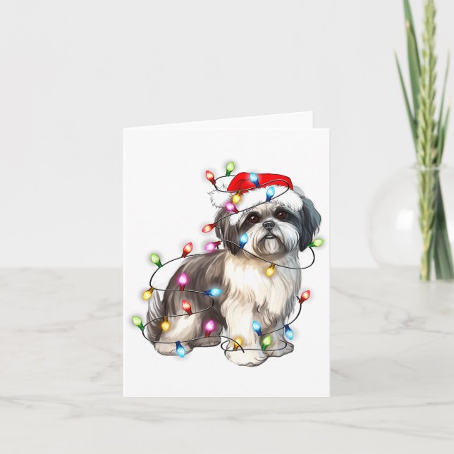 Carte Shih Tzu Dog Christmas Lights Xmas Cute  (Devant)