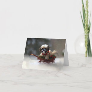 Carte Shih Tzu hiver neige de Noël