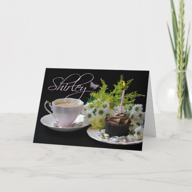 Carte Shirley Anniversaire Avec Thé Cake Et Fleur (Devant)