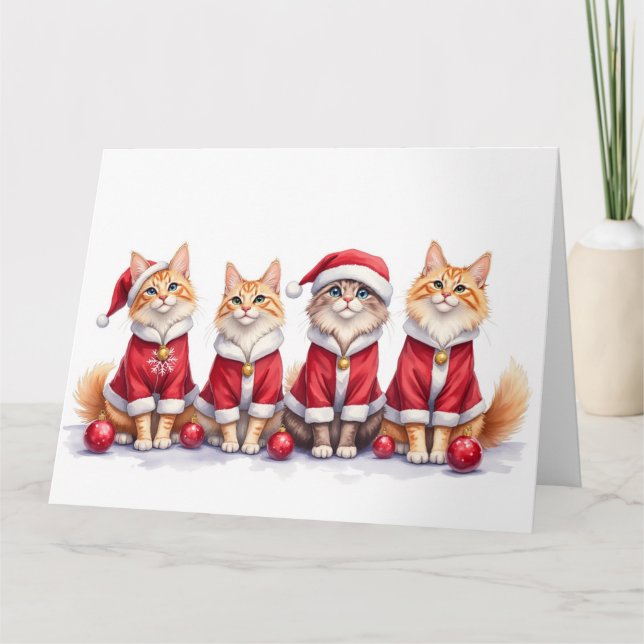 Carte Siberian Cat Christmas Dress Santa Hat (Devant)