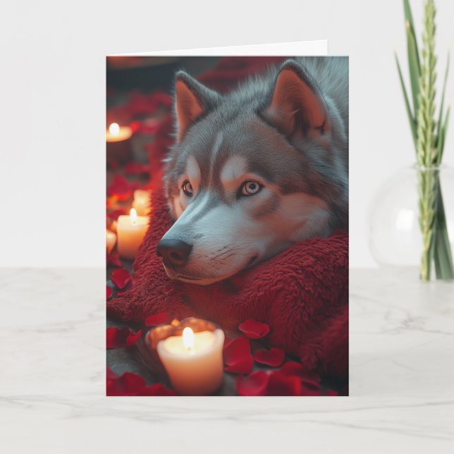 Carte Siberian Husky cosy pour la Saint-Valentin (Devant)