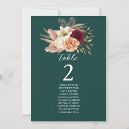 Carte Siège Emerald Burgundy Floral Table