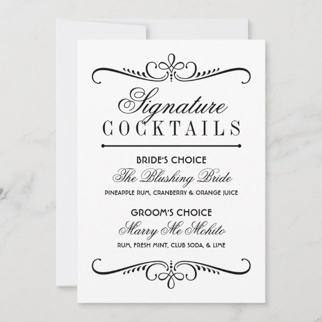Carte Signal de cocktails Classique Noir et Blanc (Devant)