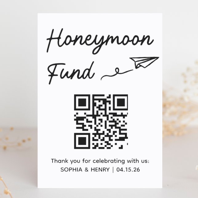 Carte SIGNE DE Mariage DE COLONIES MINIÈRES (This sleek, minimal honeymoon fund sign with a QR code is perfect for modern tech-savvy weddings.)