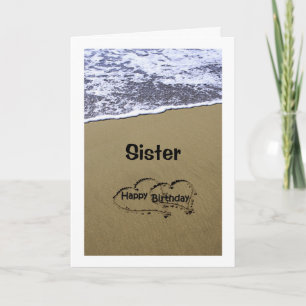 CARTE SIGNE DE PLAGE DIT HEUREUSE SOEUR D'ANNIVERSAIRE