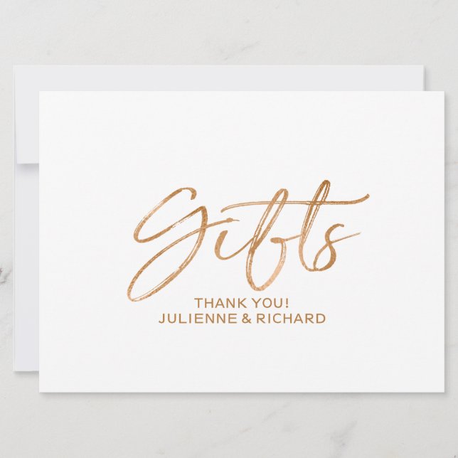 Carte SIGNE Mariage "Cadeaux" | Cuivre élégant (Devant)