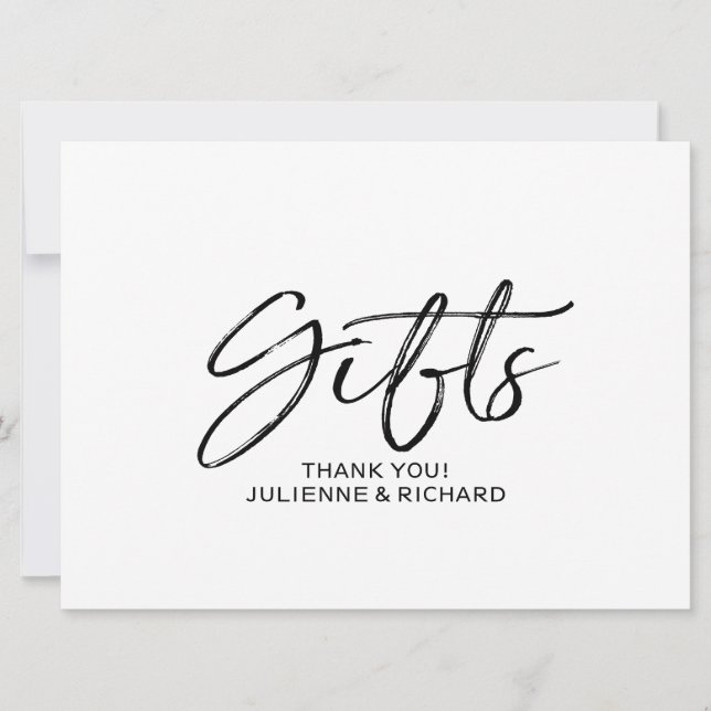 Carte SIGNE Mariage "Cadeaux" | Style Lettré à la main (Devant)
