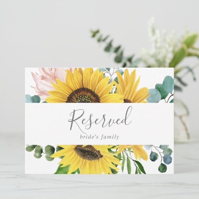Carte SIGNE RÉSERVÉ Tournesol Rustique Eucalyptus (Debout devant)