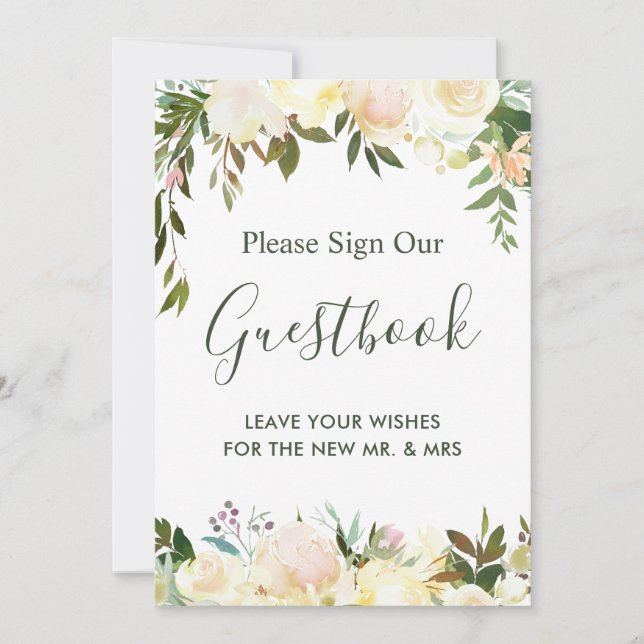 Carte Signe Rustique Floral Green Mariage (Devant)